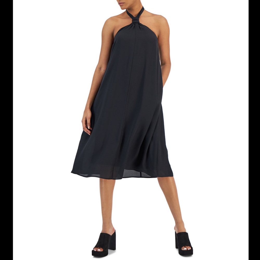 NWT INC International Concepts Black Halter Neck Midi-dress XS